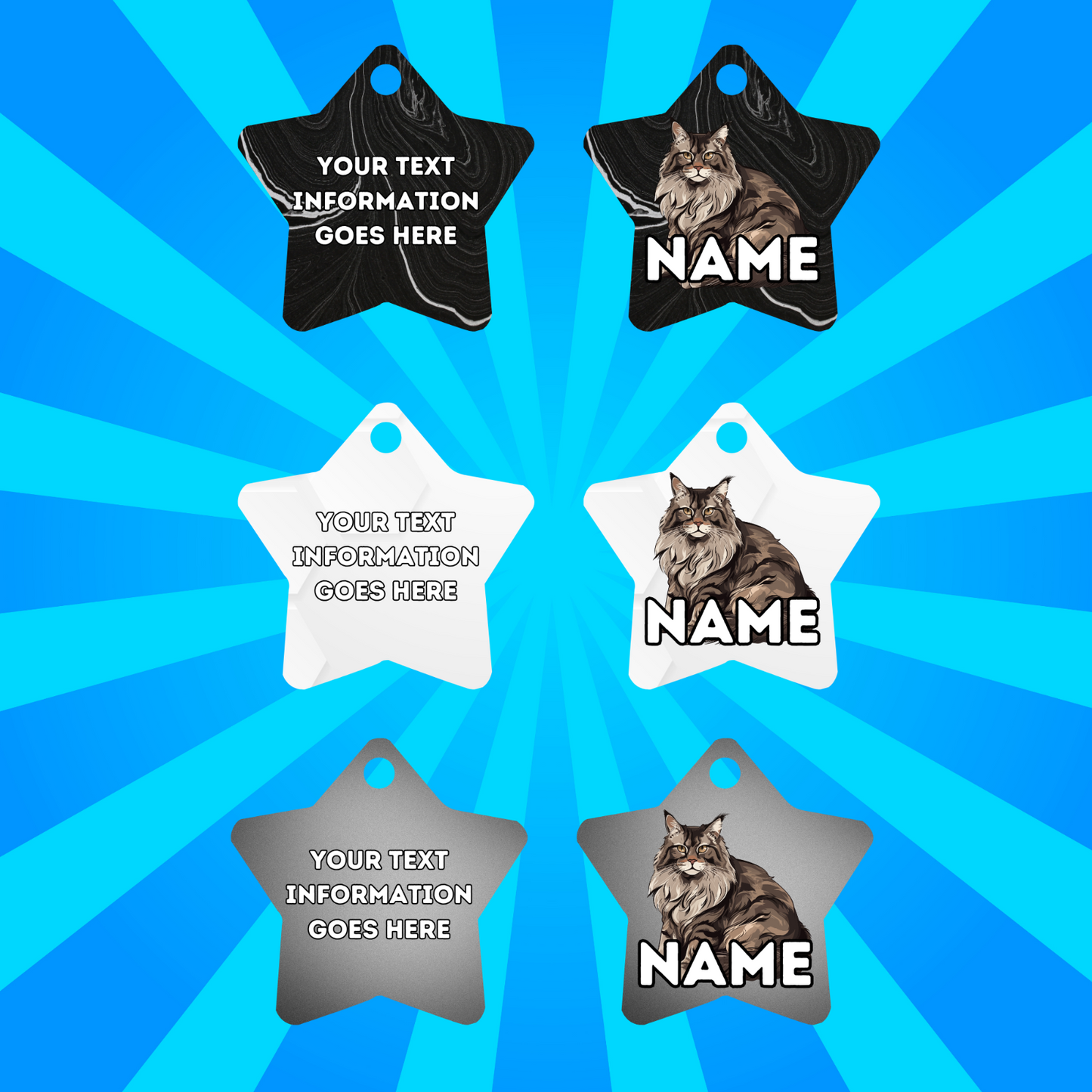 MAINCOON Cat Pet Personalised Own Photo Round, Dog Bone, Military Tag