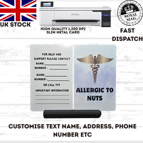 Medical awareness disability card & lanyard Printed Slim Metal Card see options