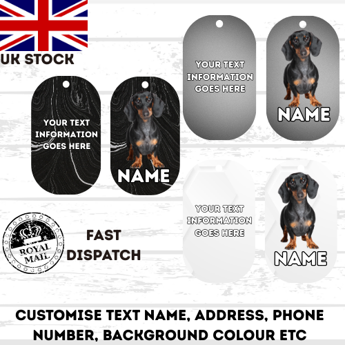 DASHAUND Dog Pet Personalise Own Photo Round, Bone, Military Tag