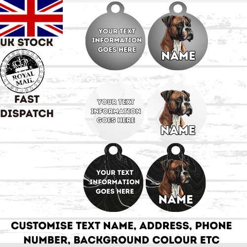BOXER Dog Pet Personalise Own Photo Round, Bone, Military Tag