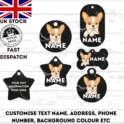 CHIHUAHUA Dog Pet Personalise Own Photo Round, Bone, Military Tag
