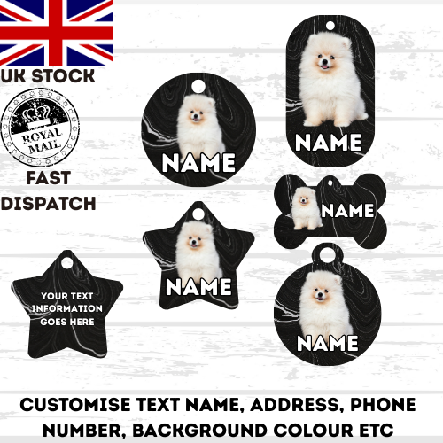 GERMAN SPITZ Dog Pet Personalise Own Photo Round, Bone, Military Tag