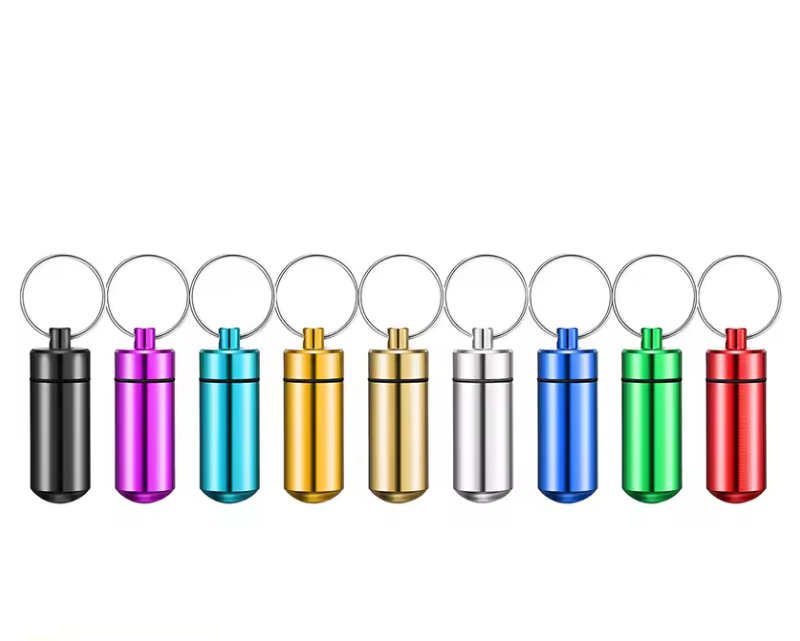 Pill Box Key Drug Chain Holder Waterproof Aluminium Tablets Medicine Container