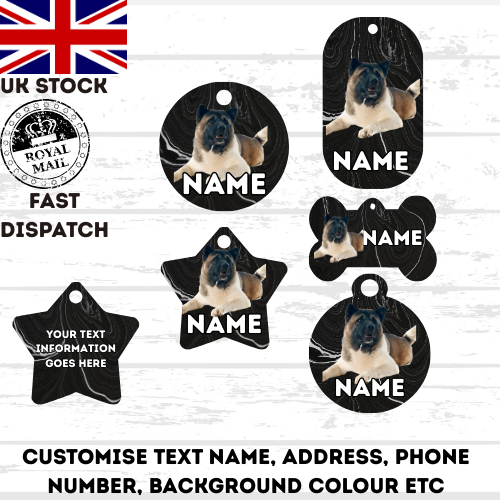 AMERICAN AKITA Dog Pet Personalise Own Photo Round, Dog Bone, Military Tag
