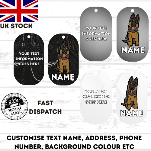 GERMAN SHEPHERD Dog Pet Personalise Own Photo Round, Bone, Military Tag