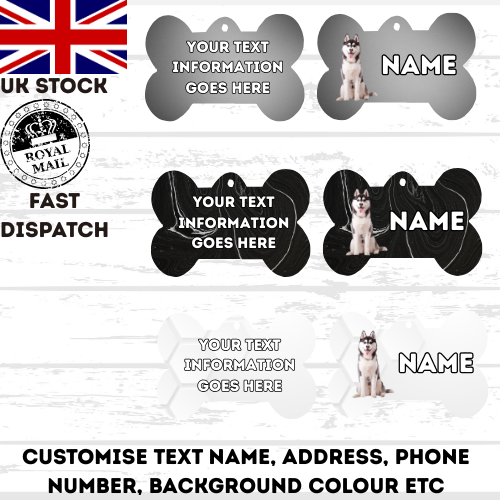 SIBERIAN HUSKY Dog Personalised Your Own Photo Round Dog Bone, Military Tag
