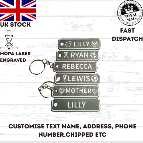 4D Customisable Car BLACK-WHITE Reg Plate Keyring Keychain Personalised