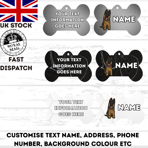 GERMAN SHEPHERD Dog Pet Personalise Own Photo Round, Bone, Military Tag