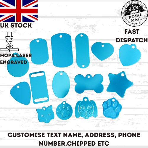 Dog Tag Light Blue Engraved Personalised ID Name Disc Pet Cat Tags Animal Collar
