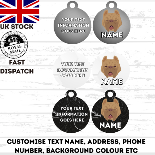 AMERICAN STAFFY TAG Dog Pet Personalise Own Photo Round, Dog Bone, Military Tag