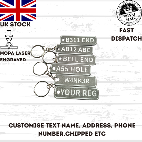 4D Customisable Car Number Registration Reg Plate Keyring Keychain Personalised