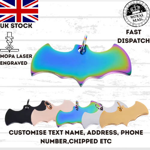 Engraved Pet Tag Halloween Fly Bat Tag Stainless Steel Collar Keychain Dog Cat