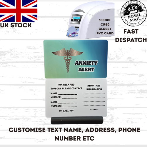 Medical awareness disability card & lanyard. Printed Plastic Card see options