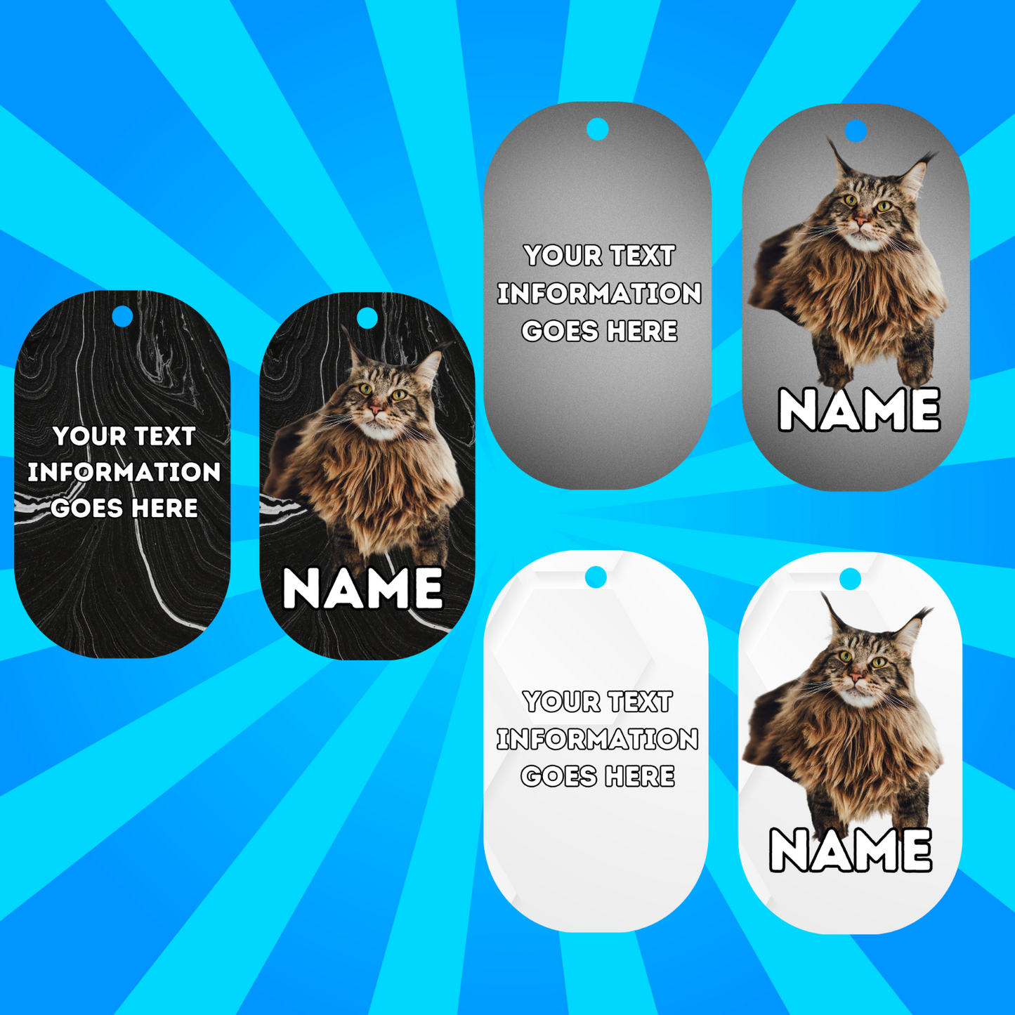 MAINCOON Cat Pet Personalised Own Photo Round, Dog Bone, Military Tag