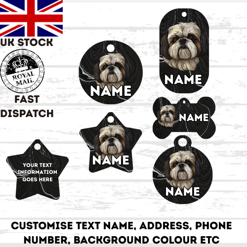 SHIH TZU Dog Personalised Your Own Photo Round Dog Bone, Military Tag