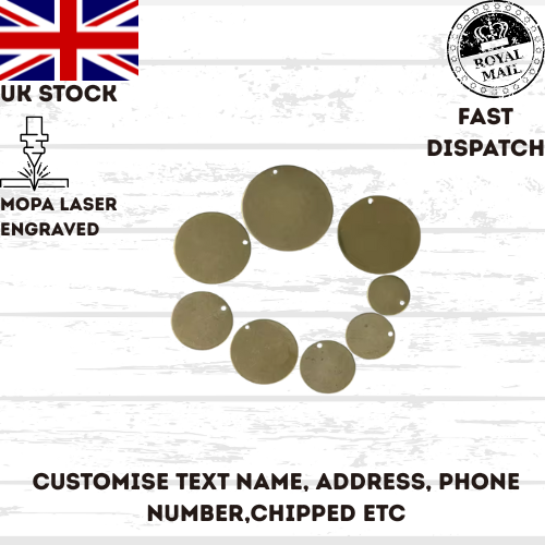 ENGRAVED PET TAGS - Personalised id dog cat tag Brass name small large identity