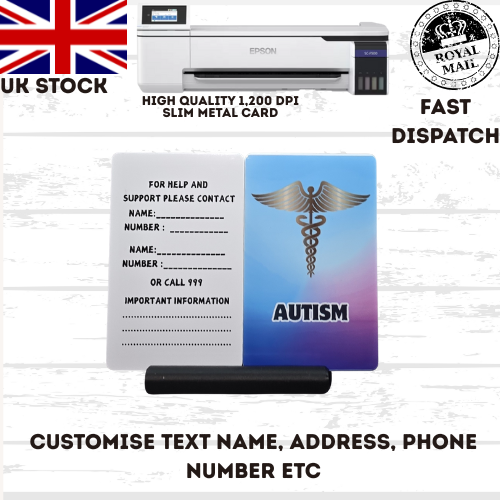Medical awareness disability card & lanyard Printed Slim Metal Card see options
