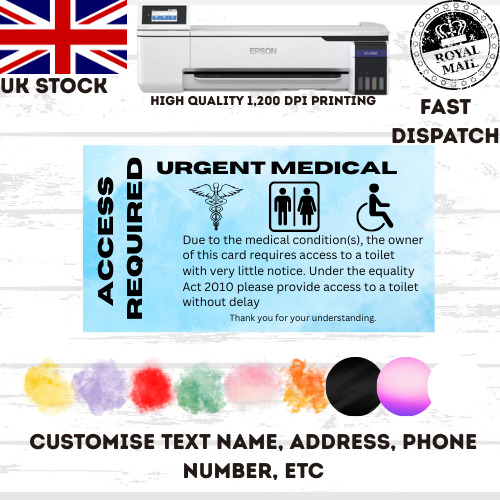 Just Cant Wait Card Urgent Toilet Access Bladder, Bowel Card Medical Card