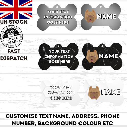 AMERICAN STAFFY TAG Dog Pet Personalise Own Photo Round, Dog Bone, Military Tag
