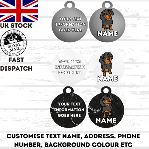 DASHAUND Dog Pet Personalise Own Photo Round, Bone, Military Tag