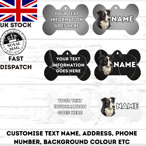 BORDER COLLIE Dog Pet Personalise Own Photo Round, Bone, Military Tag