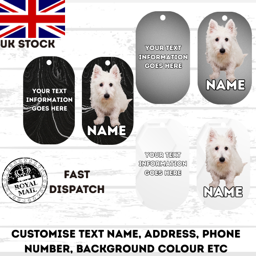 WESTIE Dog Personalised Your Own Photo Round Dog Bone, Military Tag