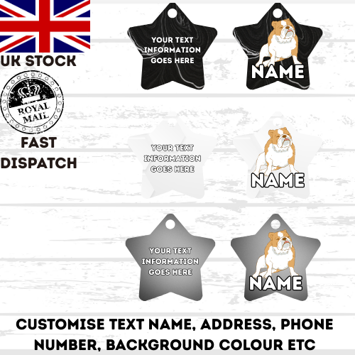 ENGLISH BULLDOG Dog Pet Personalise Own Photo Round, Bone, Military Tag