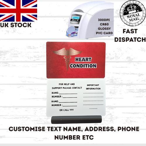 Medical awareness disability card & lanyard. Printed Plastic Card see options