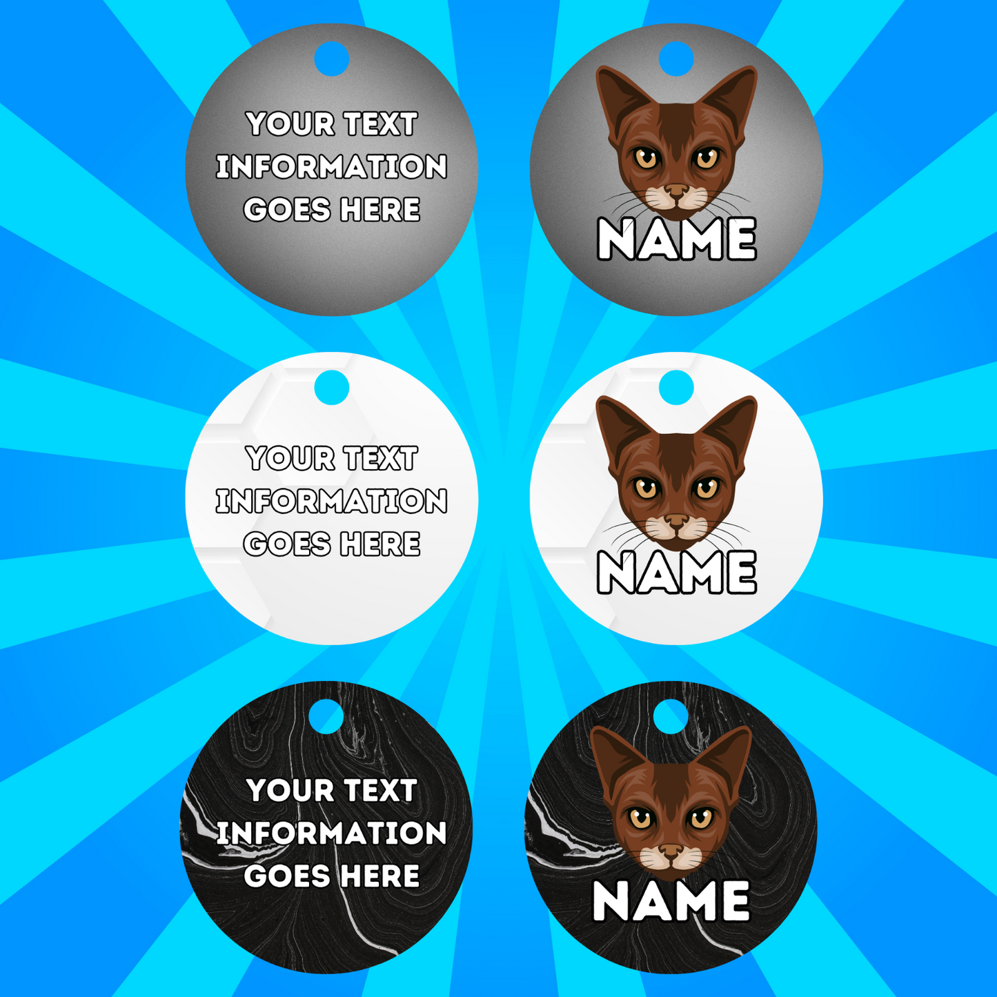 ABYSSINIAN Cat Tag Pet Personalised Your Own Photo Round, Dog Bone, Military Tag