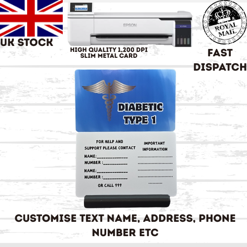 Medical awareness disability card & lanyard Printed Slim Metal Card see options