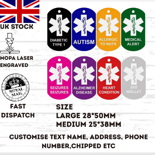 AUTISM ID Tag, Medical Alert, Keyring, Necklace, Personalized UK stock
