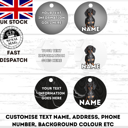 DASHAUND Dog Pet Personalise Own Photo Round, Bone, Military Tag