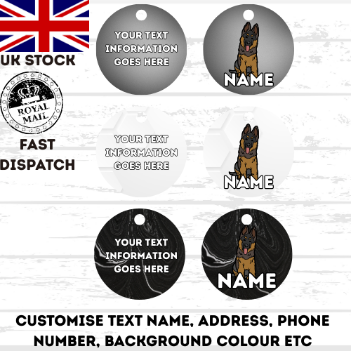 GERMAN SHEPHERD Dog Pet Personalise Own Photo Round, Bone, Military Tag
