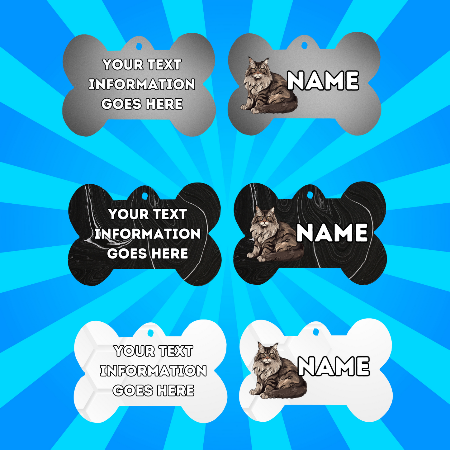 MAINCOON Cat Pet Personalised Own Photo Round, Dog Bone, Military Tag