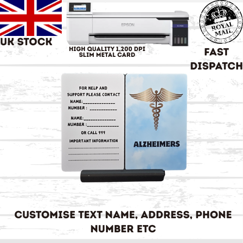 Medical awareness disability card & lanyard Printed Slim Metal Card see options