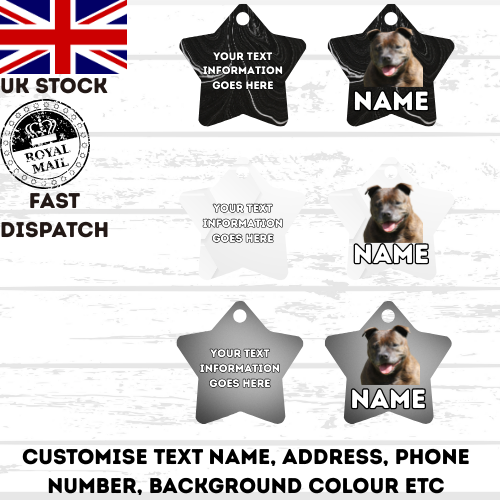 AMERICAN STAFFY TAG Dog Pet Personalise Own Photo Round, Dog Bone, Military Tag