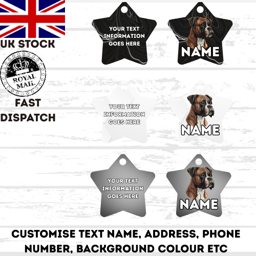 BOXER Dog Pet Personalise Own Photo Round, Bone, Military Tag