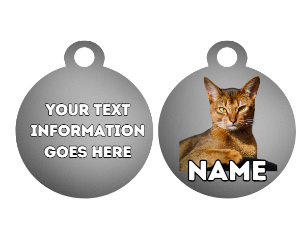 ABYSSINIAN Cat Tag Pet Personalised Your Own Photo Round, Dog Bone, Military Tag