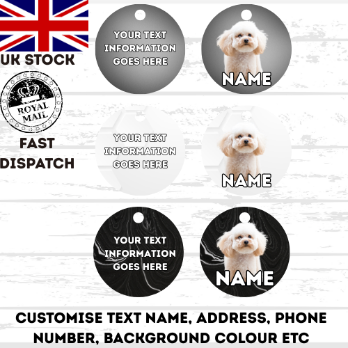 TOY POODLE Dog Personalised Your Own Photo Round Dog Bone, Military Tag