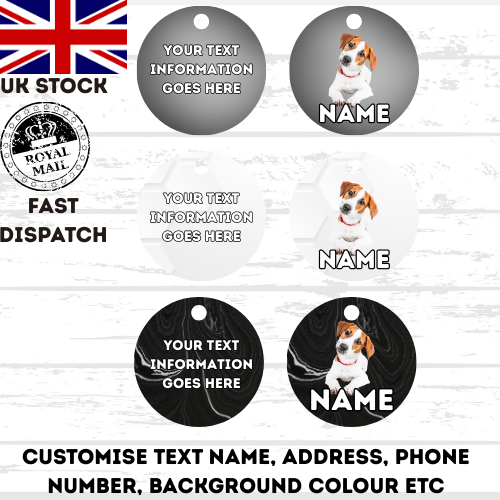 JACK RUSSELL Dog Pet Personalise Own Photo Round, Bone, Military Tag