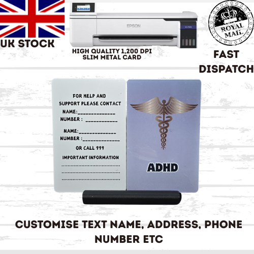 Medical awareness disability card & lanyard Printed Slim Metal Card see options