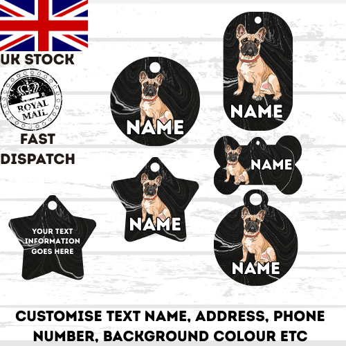 FRENCH BULLDOG Dog Pet Personalise Own Photo Round, Bone, Military Tag