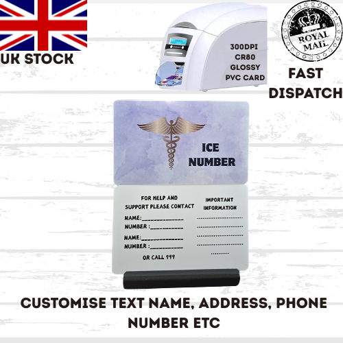 Medical awareness disability card. Printed Plastic Card see options