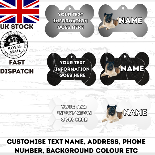 AMERICAN AKITA Dog Pet Personalise Own Photo Round, Dog Bone, Military Tag
