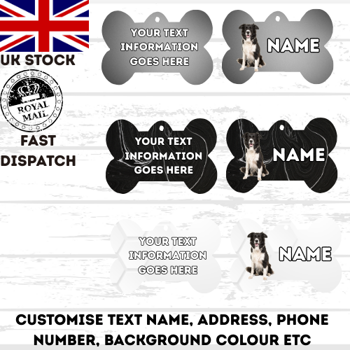BORDER COLLIE Dog Pet Personalise Own Photo Round, Bone, Military Tag