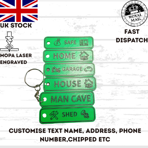 4D Customisable Car GREEN-BLACK Reg Plate Keyring Keychain Personalised