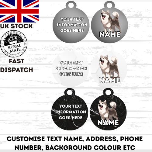 SIBERIAN HUSKY Dog Personalised Your Own Photo Round Dog Bone, Military Tag