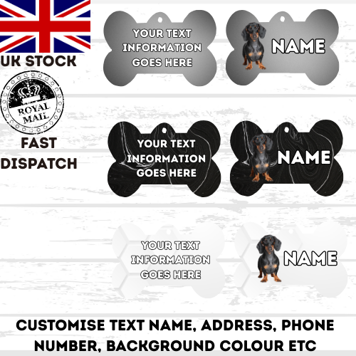DASHAUND Dog Pet Personalise Own Photo Round, Bone, Military Tag