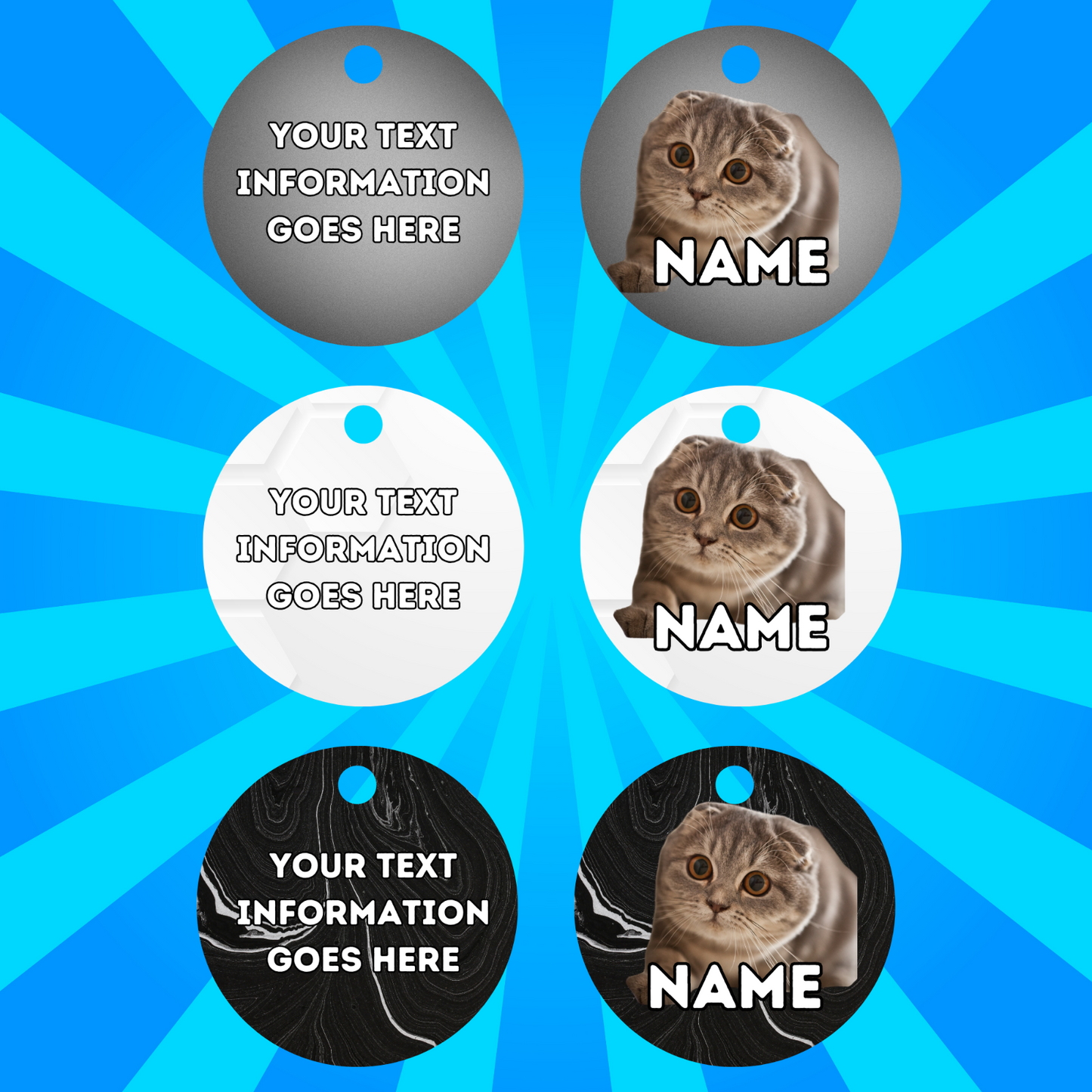 SCOTTISH FOLD Cat Pet Personalised Own Photo Round, Dog Bone, Military Tag