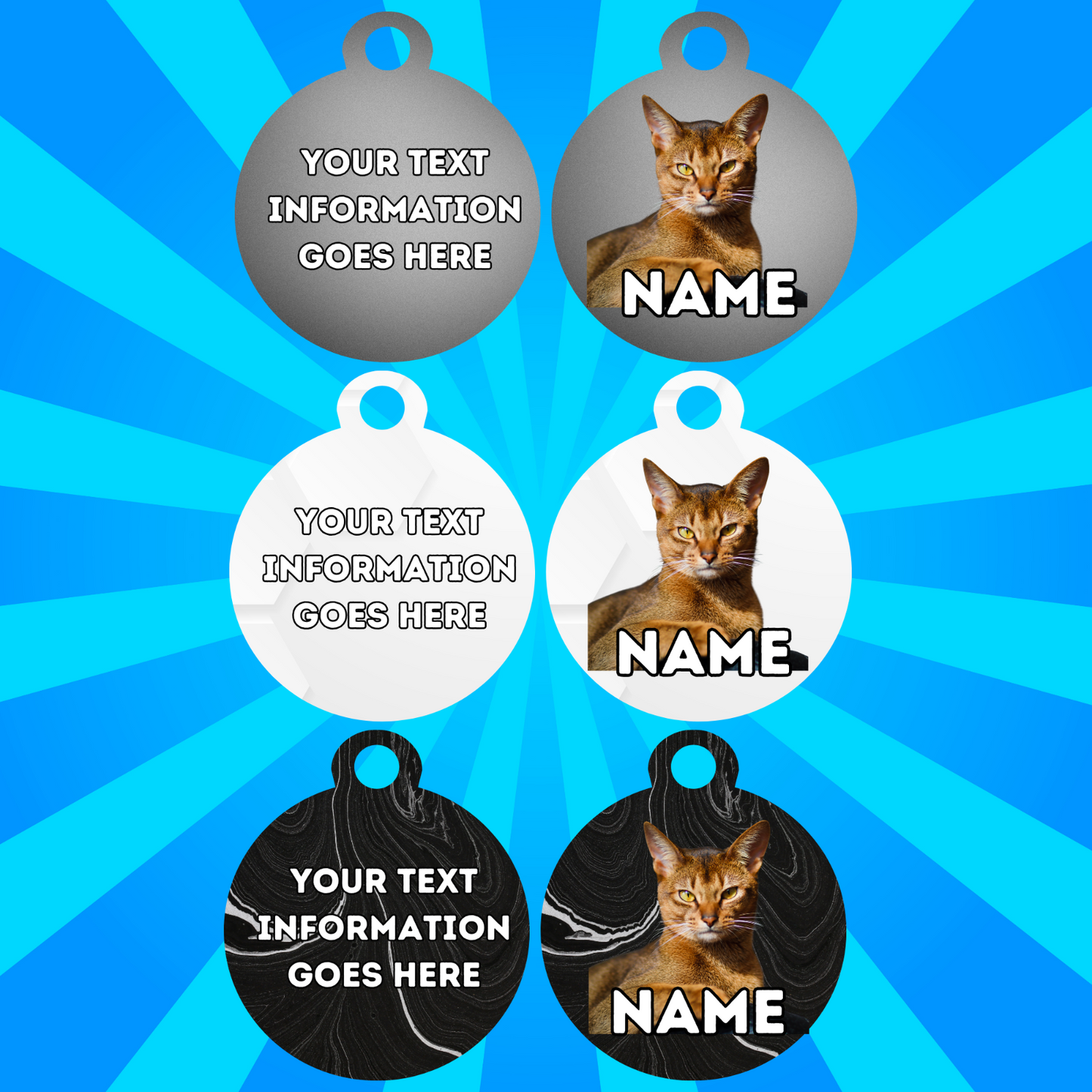 ABYSSINIAN Cat Tag Pet Personalised Your Own Photo Round, Dog Bone, Military Tag